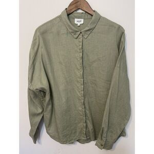 Seed Heritage Linen Boyfriend Shirt Sage Green Size 14 Classic Australian Design